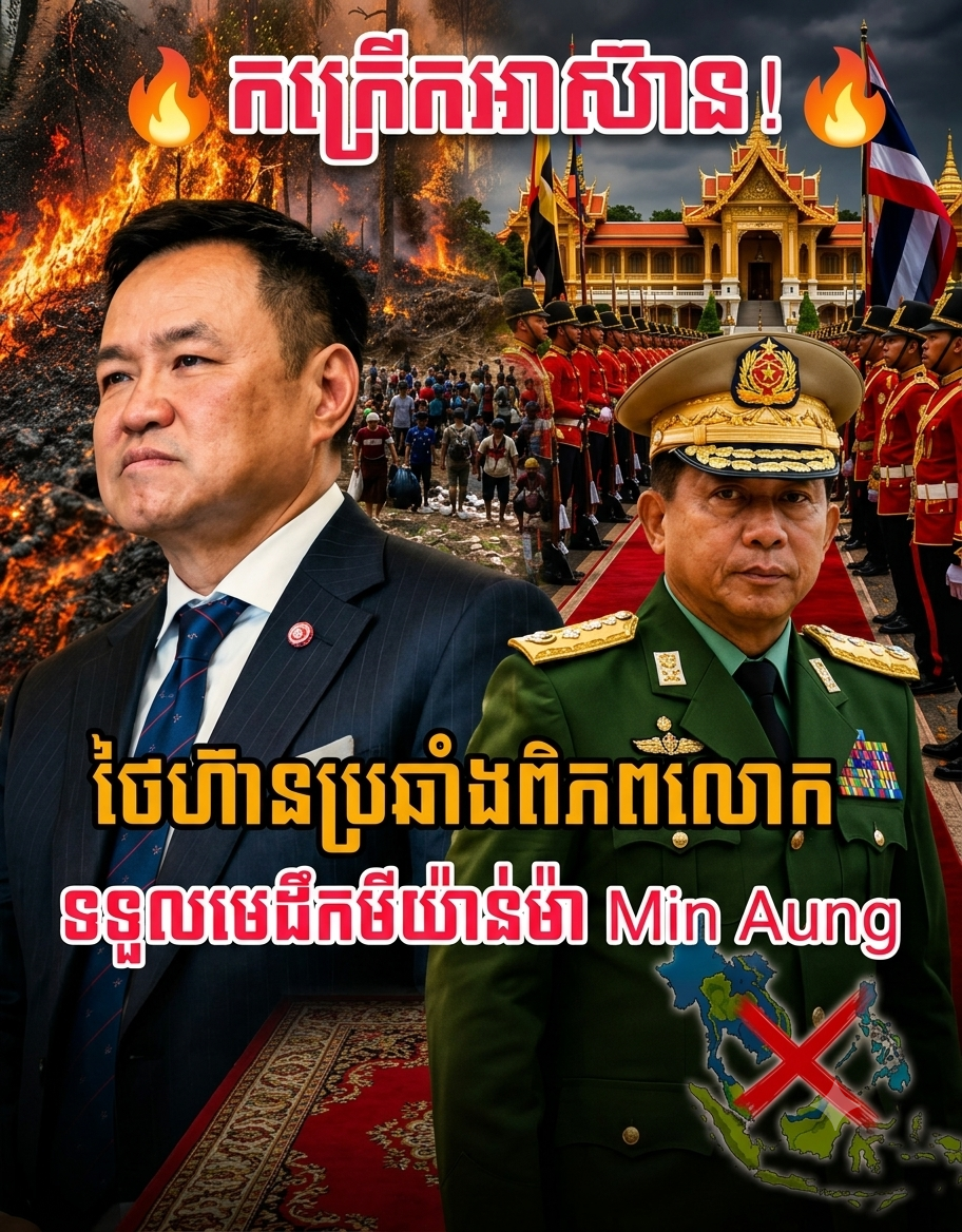 កក្រើកអាស៊ាន! ថៃលេងធំហ៊ានប្រឆាំងពិភពលោក ក្រាលព្រំក្រហមទទួលមេដឹកនាំយោធាមីយ៉ាន់ម៉ា Min Aung