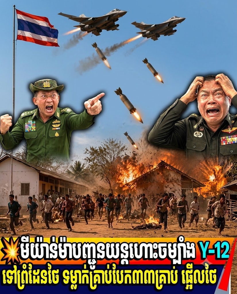 💥មីយ៉ាន់ម៉ាបញ្ជូនយន្តហោះចម្បាំង Y-12 ទៅព្រំដែនថៃ ទម្លាក់គ្រាប់បែក៣៣គ្រាប់ ផ្អើលថៃ