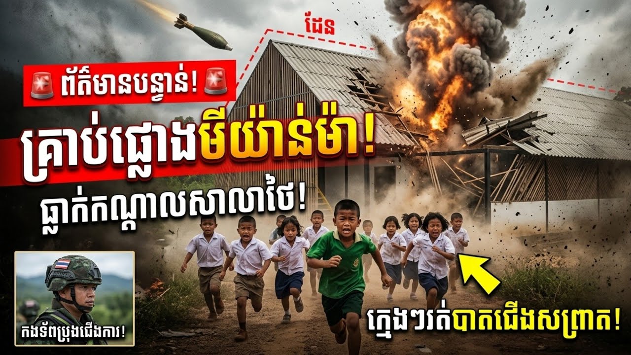 ព័ត៌មានបន្ទាន់! គ្រាប់ផ្លោងមីយ៉ាន់ម៉ា ហោះរំលងដែនធ្លាក់កណ្តាលសាលារៀនថៃ ក្មេងៗរត់បាតជើងសព្រាត!