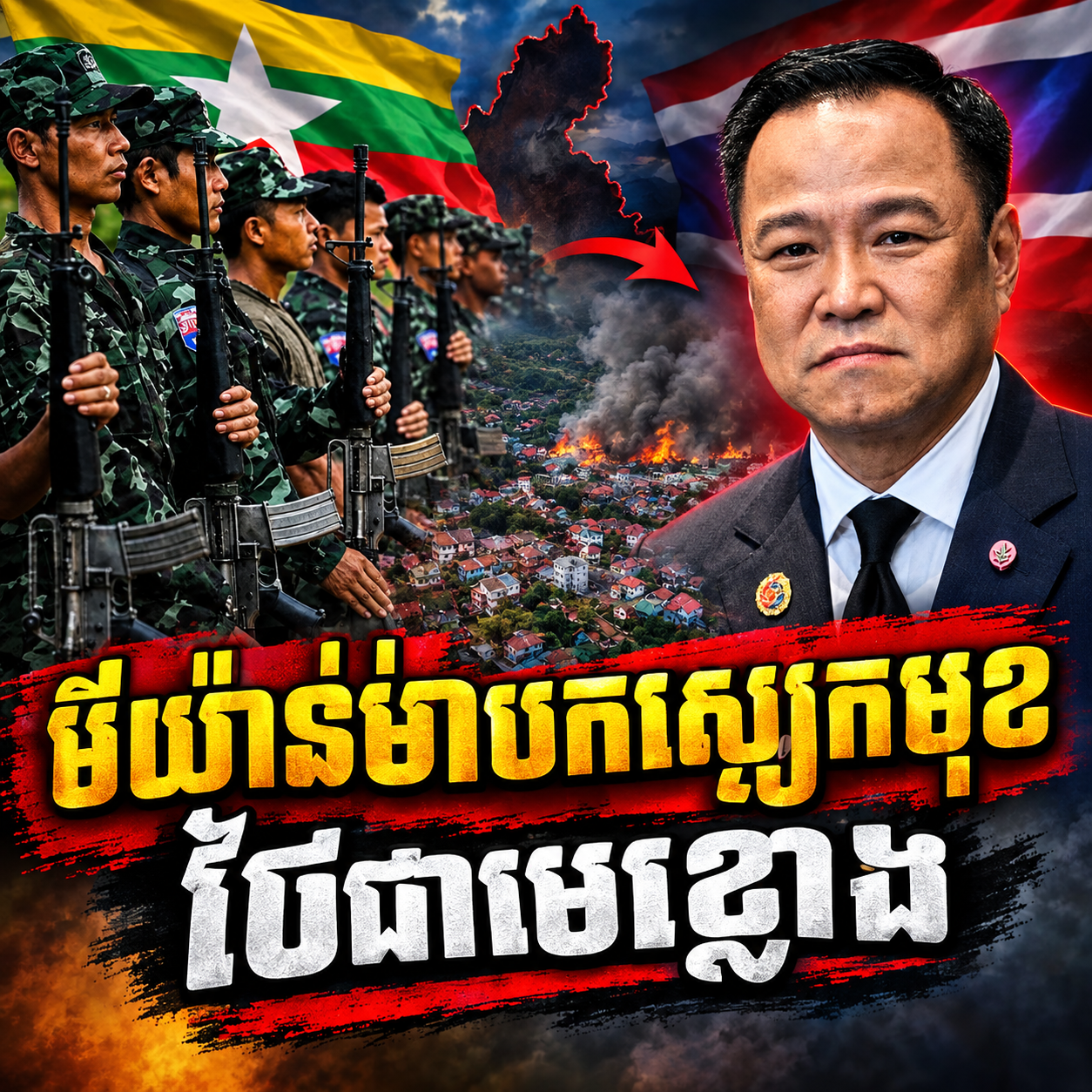 មីយ៉ាន់ម៉ាបកស្បែកមុខថៃជាមេខ្លោងឱ្យអាវុធក្រុមបះបោរសម្លាប់ទាហានខ្លួន ! មេទ័ពចង្អុលមុខឱ្យអនុទីនឈប់ភ្លាម